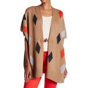 Trina Turk Hadlee Merino Wool Diamond Print Poncho Cape Sweater Size XS